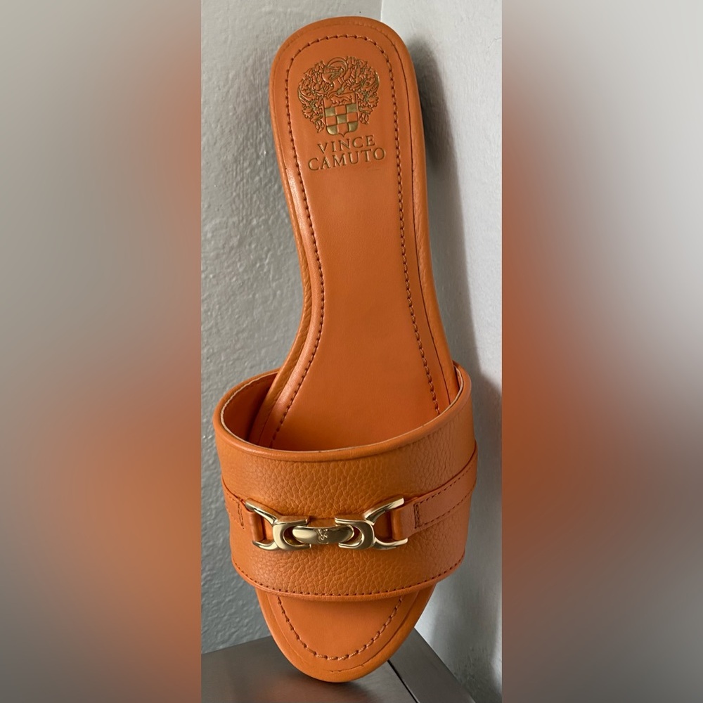 Vince Camuto Orange Leather Mules with Gold Accent - Picture 2 of 15